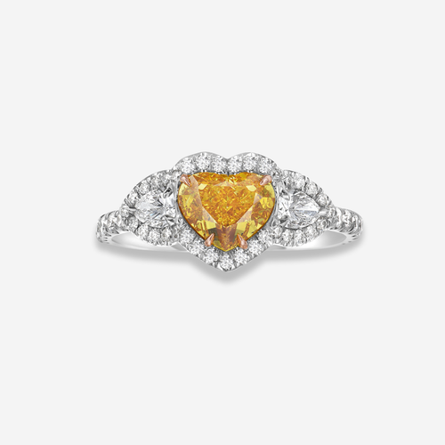 1ct Fancy Vivid Yellowish Orange Heart Diamond Ring