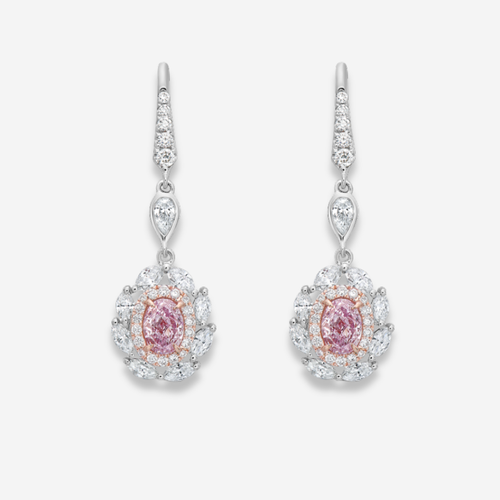 2.9ct Faint Pink Oval Diamond Drop Earrings