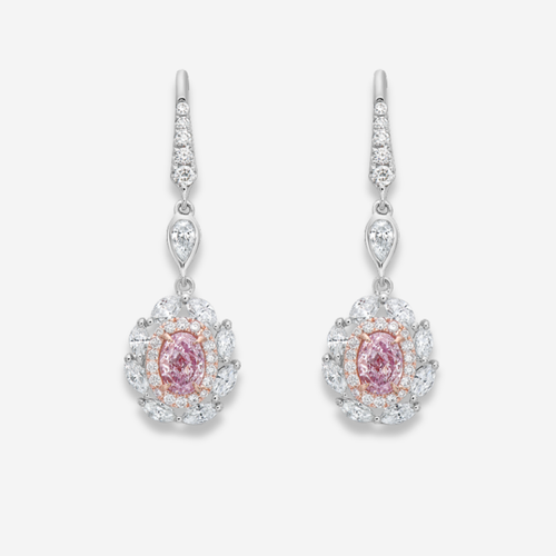 1ct Oval Faint Pink Diamond Drop Earrings