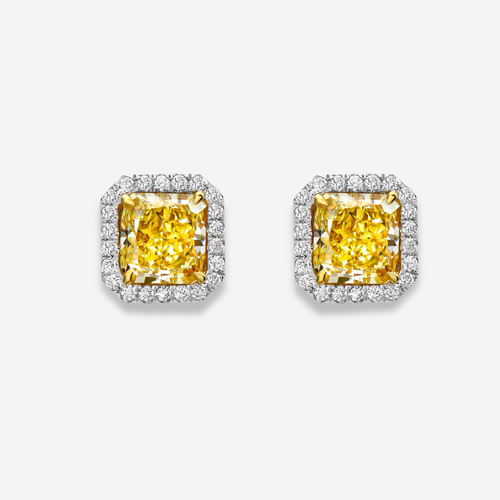 3.00ct Fancy Light Yellow Halo Diamond Studs