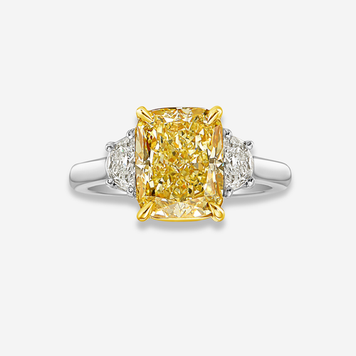 3.48ct Fancy Yellow Cushion Diamond Engagement Ring
