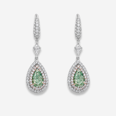 3.81ct Green Pear Diamond Earrings
