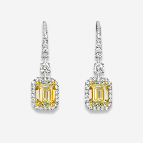 6 Carat Light Yellow Emerald Diamond Earrings