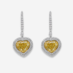 10ct Fancy Light Yellow Heart Diamond Earrings