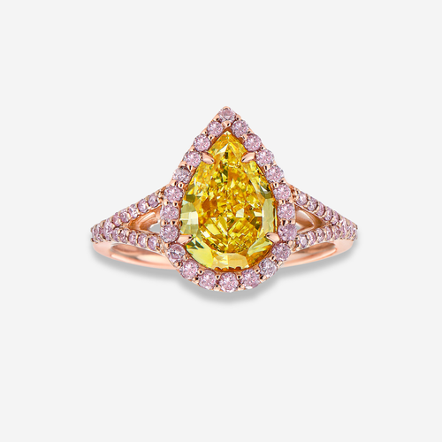 2.33ct Pear Fancy Yellow and Pink Diamond Ring