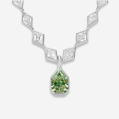 Lozenge Diamond Bezel Necklace with Detachable Green Diamond Charm