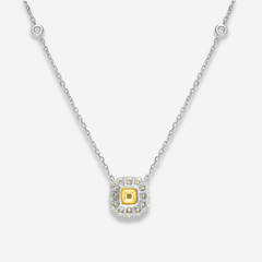 1 Carat Fancy Light Yellow Cushion with White Halo Diamond Pendant Necklace