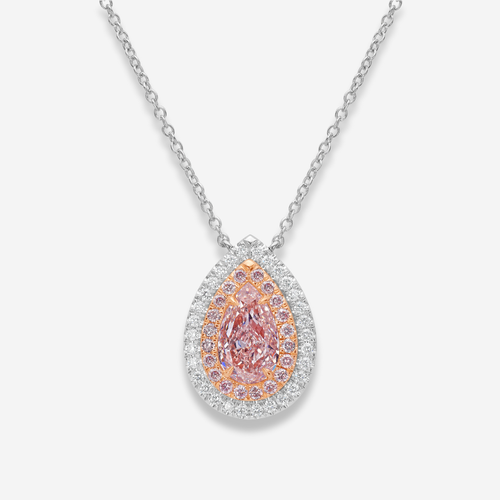 1ct Pink Pear Diamond Double Halo Pendant