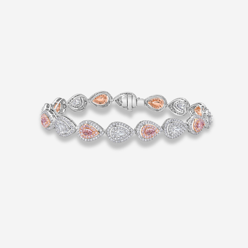 Alternating Pink and White Pear Diamond Halo Bracelet