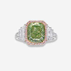 4ct Green Cushion Diamond Ring