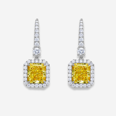 6ct Fancy Light Yellow Radiant Diamond Drop Earrings