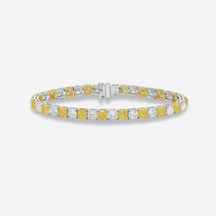 Fancy Intense Yellow and White Cushion Diamond Alternating Tennis Bracelet