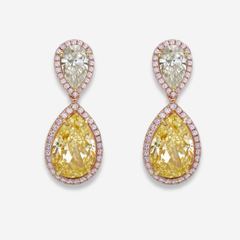 3 Carat Each Light Yellow Pear Diamond Drop Earrings