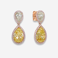 3 Carat Each Light Yellow Pear Diamond Drop Earrings