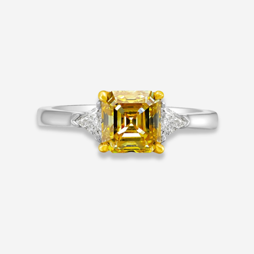 1.5ct Vivid Yellow Square Emerald Diamond Engagement Ring