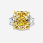6.02ct Fancy Yellow Cushion Diamond Three Stone Engagement Ring