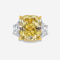 6.02ct Fancy Yellow Cushion Diamond Three Stone Engagement Ring