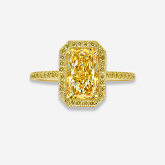 2.01 Carat All Yellow Halo Elongated Radiant Diamond Engagement Ring