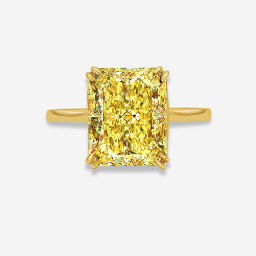 5.74 Carat Fancy Yellow Elongated Radiant Diamond Solitaire Engagement Ring