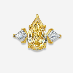 4 Carat Champagne Step Pear Diamond Three Stone Ring
