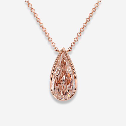 Pink Elongated Pear Diamond in Rose Gold Bezel Pendant
