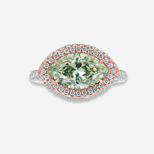 Green Marquise Diamond Halo Ring
