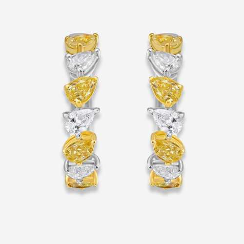 Yellow and White Pear Diamond Mini Hoop Earrings