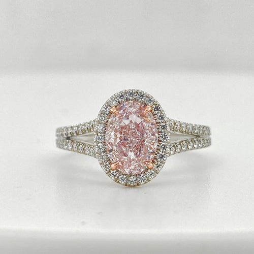 Ethereal natural pink diamond oval shaped ring, GIA certified.