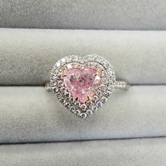 1.06 Carat Light Pinkish Brown Heart Shape Diamond SI1 Clarity Surrounded by 0.42 Carat of Whites Handmade in 18k Gold Handmade in NYC GIA Certified Diamond