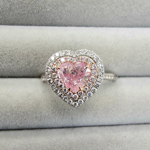 1.06 Carat Light Pinkish Brown Heart Shape Diamond SI1 Clarity Surrounded by 0.42 Carat of Whites Handmade in 18k Gold Handmade in NYC GIA Certified Diamond