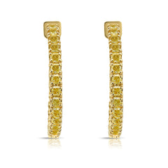 Natural yellow diamond hoop earrings, canary diamond hoops, intense yellow diamonds.