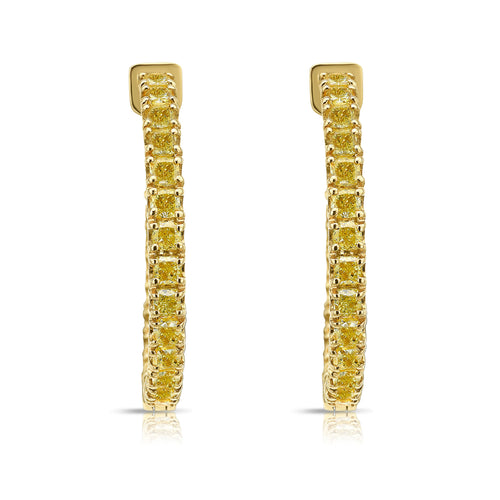 Natural yellow diamond hoop earrings, canary diamond hoops, intense yellow diamonds.