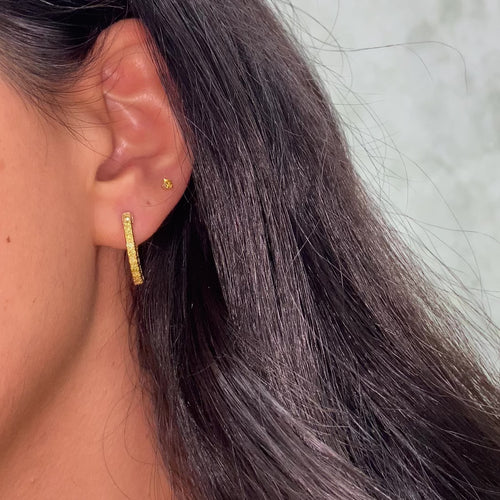 1 Carat Yellow Round Diamond Mini Hoop Earrings