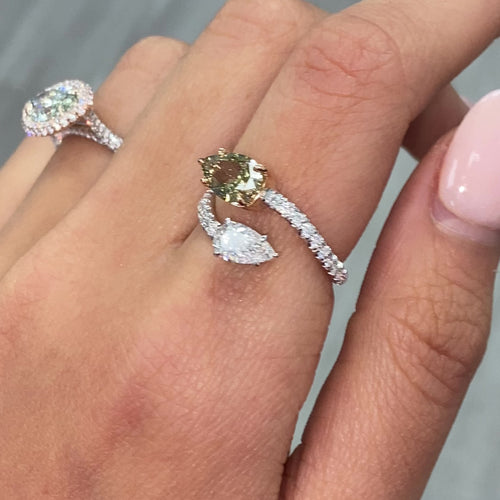 Green Marquise Cut Halo Diamond Ring