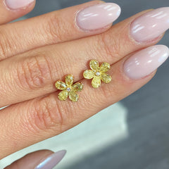 Yellow Diamond Flower Stud Earrings