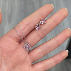 Spring flower earrings, pink diamond stud earrings, dainty pink diamond earrings.