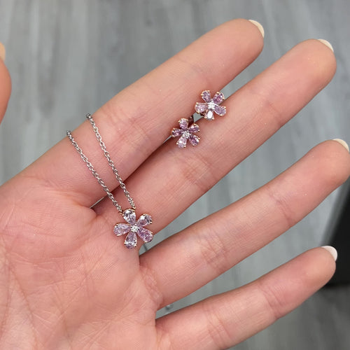 Spring flower earrings, pink diamond stud earrings, dainty pink diamond earrings.