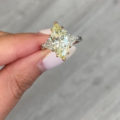 Unique Light Yellow Marquise Shaped Diamond Engagement Ring, GIA Certified.
