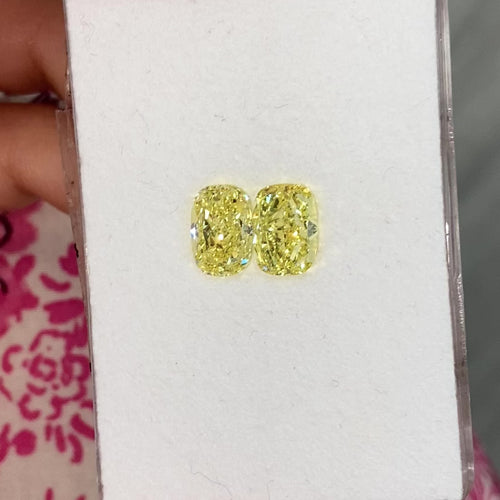 1.84ct and 1.80ct Fancy Intense Yellow Elongated Cushion Matched Pair - Loose Diamonds