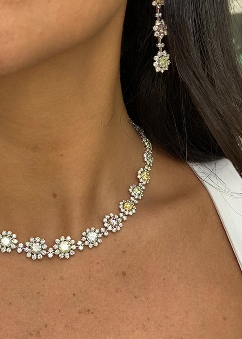 Fine multicolor natural diamond necklace.