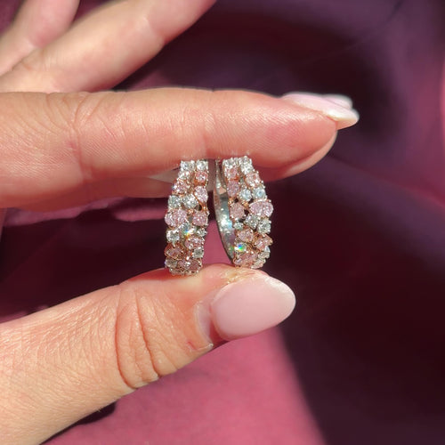 Mixed Pink and White Diamond Hoop Earrings