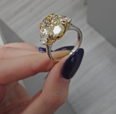 4.47 Carat Center Diamond GIA Certified Fancy Brownish Yellow Oval Cut Center Diamond Internally Flawless (IF) Clarity  0.70 Carat Half Moon Side Diamonds Set in 18k & Platinum  Handmade in NYC