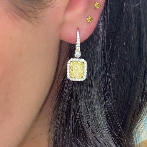6ct Fancy Light Yellow Radiant Drop Earrings