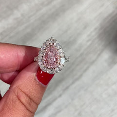 Natural pink diamond, pear shape diamond ring, pink diamond engagement ring