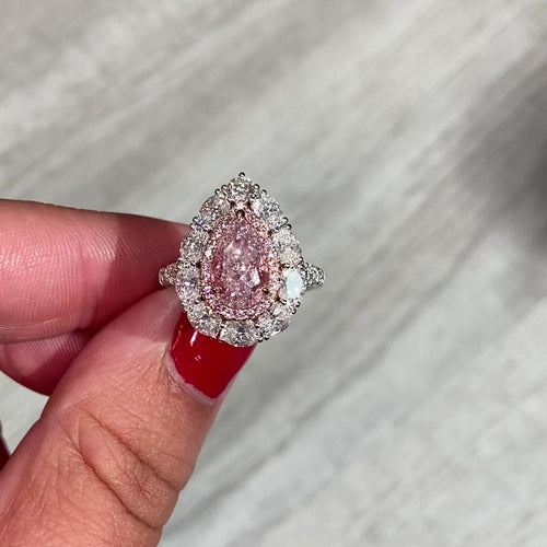 Natural pink diamond, pear shape diamond ring, pink diamond engagement ring