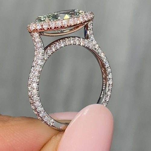 Green Marquise Cut Halo Diamond Ring