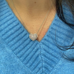 Pink diamond heart shape necklace with natural fancy pink and white diamonds in a diamond halo
