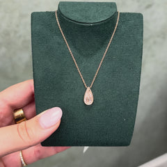Pink Elongated Pear Shape Diamond in Rose Gold Bezel Pendant