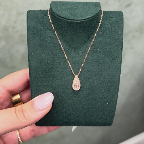 Pink Elongated Pear Shape Diamond in Rose Gold Bezel Pendant