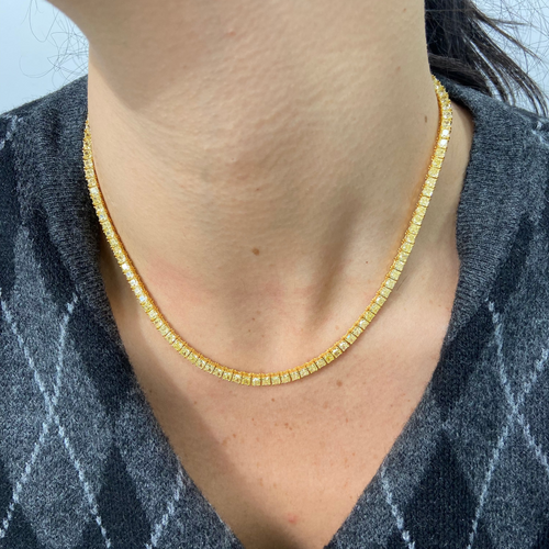 Elegant fancy yellow diamond tennis necklace featuring natural yellow diamond jewelry design with a VS-VVS clarity.